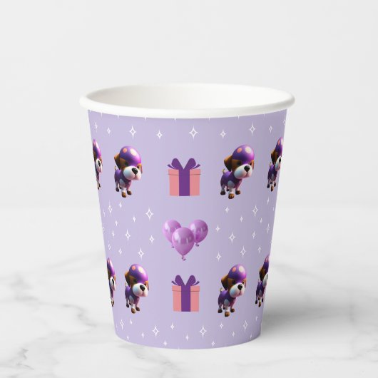Schattig Leuke Hond Kinderen Verjaardagsfeest Papieren Bekers (Voorkant)