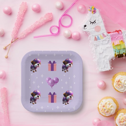 Schattig Leuke Hond Kinderen Verjaardagsfeest Papieren Bordje (Feest)