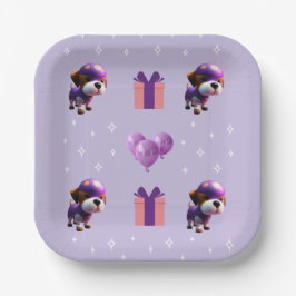 Schattig Leuke Hond Kinderen Verjaardagsfeest Papieren Bordje