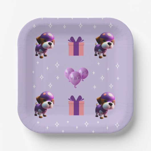 Schattig Leuke Hond Kinderen Verjaardagsfeest Papieren Bordje (Voorkant)