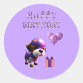 Schattig Leuke Hond Kinderen Verjaardagsfeest Ronde Sticker (Voorkant)