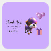 Schattig Leuke Hond Kinderen Verjaardagsfeest Vierkante Sticker (Voorkant)