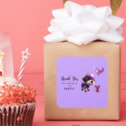 Schattig Leuke Hond Kinderen Verjaardagsfeest Vierkante Sticker (Feest)