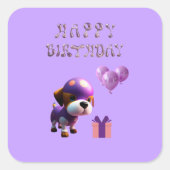 Schattig Leuke Hond Kinderen Verjaardagsfeest Vierkante Sticker (Voorkant)