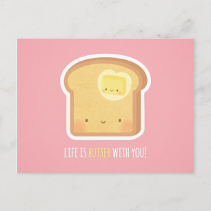 Schattig leven is boter met jou lief puns postkaar briefkaart