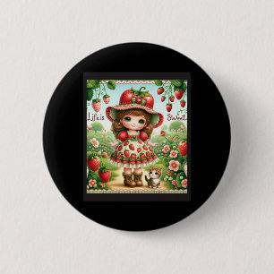 Schattig Leven Is Zoete Aardbeiencake Vintage Bes Ronde Button 5,7 Cm