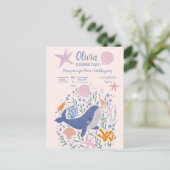 Schattig leven van walvissen en zeeen uitnodiging briefkaart (Staand voorkant)