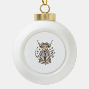 Schattig Lezend Koe Bloem Boek Stack Vintage Ontwe Keramische Bal Ornament