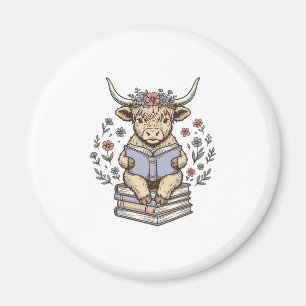 Schattig Lezend Koe Bloem Boek Stack Vintage Ontwe Magneet