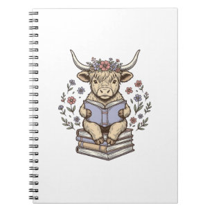 Schattig Lezend Koe Bloem Boek Stack Vintage Ontwe Notitieboek