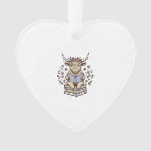 Schattig Lezend Koe Bloemig Boek Stack Vintage Ont Ornament