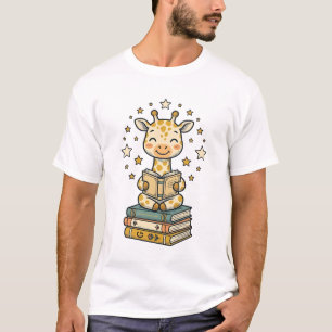 Schattig Lezende Giraffe Boekliefhebber Vintage T- T-shirt