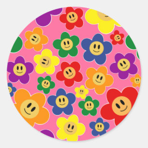 Schattig LGBT Regenboem Bloempatroon-Roze Ronde Sticker