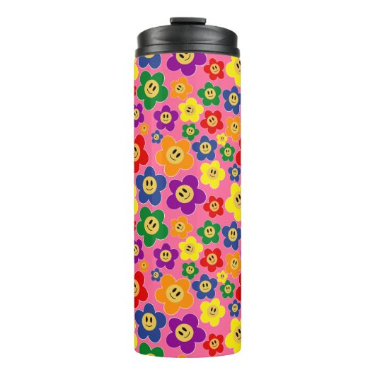 Schattig LGBT Regenboem Bloempatroon-Roze Thermosbeker (Voorkant)