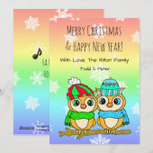 Schattig LGBT-uilenkoppel op tak van boom met Kers Feestdagenkaart (Voorkant / Achterkant)