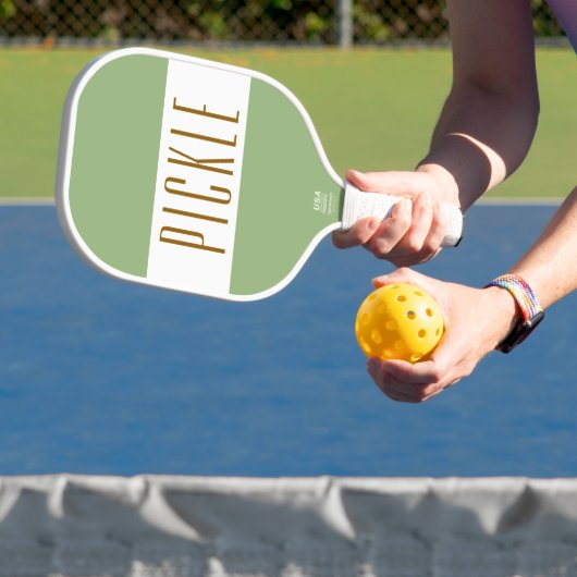 Schattig licht Retro groen wit PICKLE strepen teks Pickleball Paddle (Insitu)
