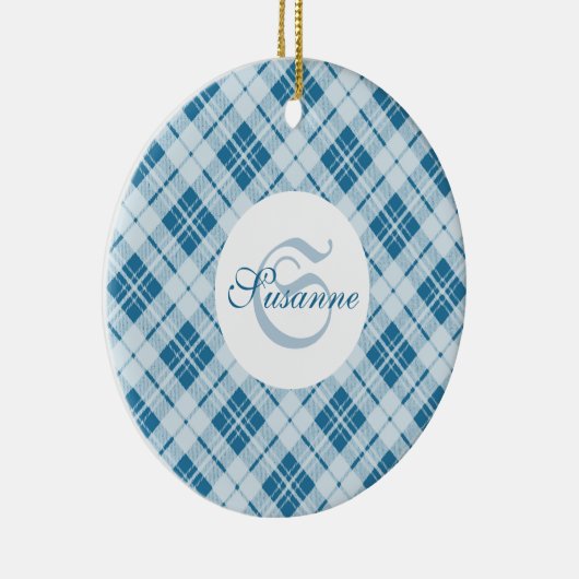 Schattig lichtblauw kersttaarkleurig monogram keramisch ornament (Rechts)