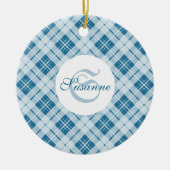 Schattig lichtblauw kersttaarkleurig monogram keramisch ornament (Voorkant)