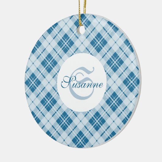 Schattig lichtblauw kersttaarkleurig monogram keramisch ornament (Links)