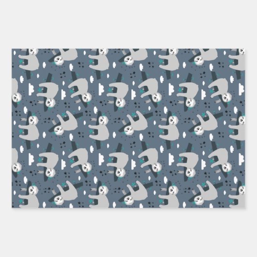 schattig lief grijs luiaard patroon blauwe achterg inpakpapier vel (Voorkant)
