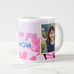 Schattig Lief Je Moeder Roze Bloemen 2 Foto's Grote Koffiekop