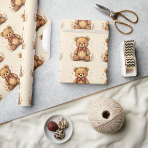 Schattig lief klein bruin beer met stropdas cadeaupapier