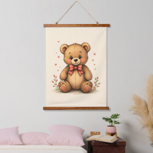 Schattig lief klein bruin beer met stropdas hangend wandkleed
