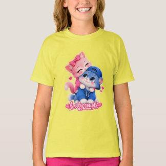 Schattig Lief Paar Katten Dames T-shirt | Kawaii C