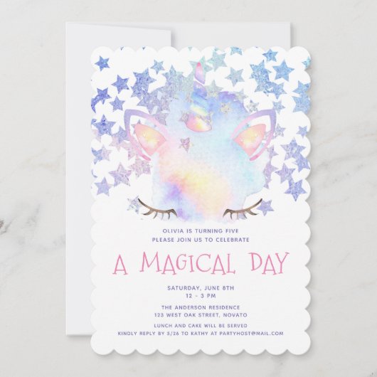 Schattig lief regenboog eenhoorn meisje verjaardag kaart (Voorkant)