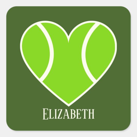 schattig liefde tennis hart voeg naam toe vierkante sticker (Voorkant)