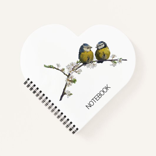 schattig liefde vogels kersenbloesem boom hart wit notitieboek (Voorkant)