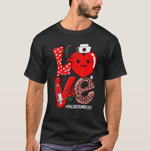 Schattig liefdehart stethoscoop bloedafnemer leven t-shirt (Voorkant)