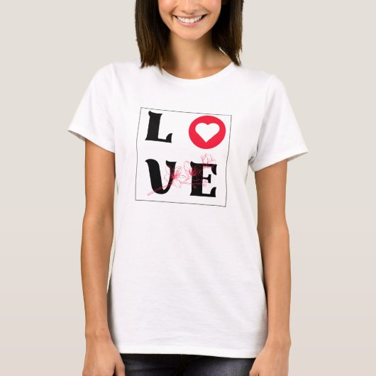 schattig liefdesrood hart en botanisch t-shirt (Voorkant)