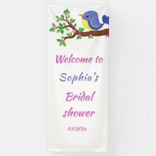Schattig Liefdesvogel Bloem Boom Bruiloft Feest We Spandoek