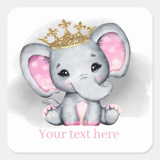 schattig, liefje, olifant Princess Vierkante Sticker (Voorkant)