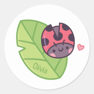 Schattig Lieve Lieveheersbeestje Op Blaadje Kids P Ronde Sticker