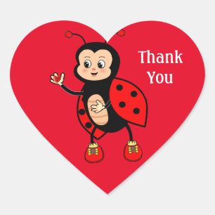 Schattig lieveheersbeestje en hart op rode bedankt sticker