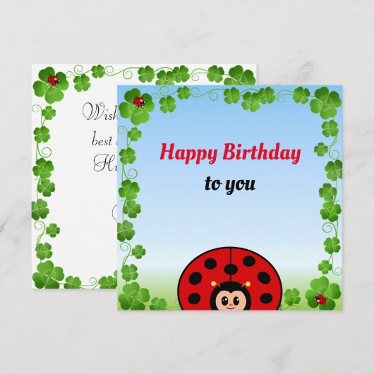 Schattig lieveheersbeestje op lichtblauwe verjaard (Voorkant / Achterkant)