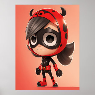 Schattig Lieveheersbeestje Superheld Meisje Kinder Poster