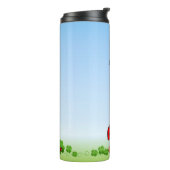 Schattig lieveheersbeestje, vier-blad klavers op l thermosbeker (Gedraaid links)