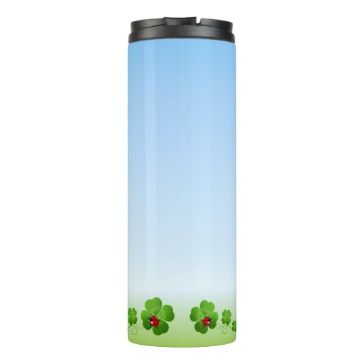 Schattig lieveheersbeestje, vier-blad klavers op l thermosbeker (Achterkant)