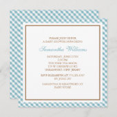 Schattig Light Blue Gingham Baby shower Kaart (Voorkant / Achterkant)