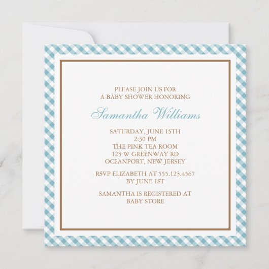 Schattig Light Blue Gingham Baby shower Kaart (Voorkant)
