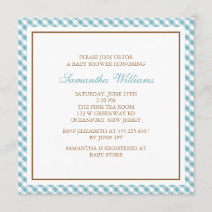 Schattig Light Blue Gingham Baby shower Kaart