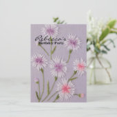 schattig lila paars borduurachtig bloemig maaltijd kaart (Staand voorkant)