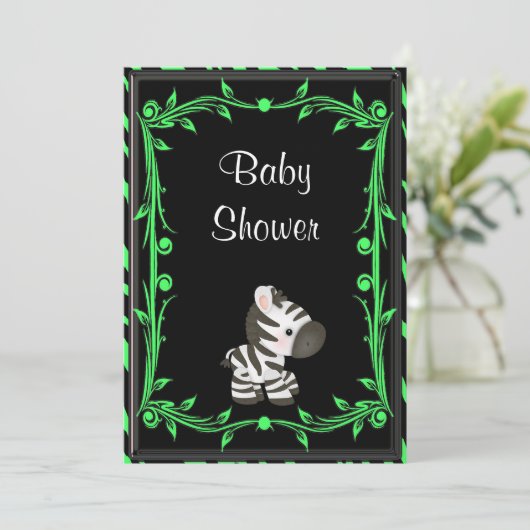 Schattig limoen groen Zebra Baby shower Kaart (Staand voorkant)