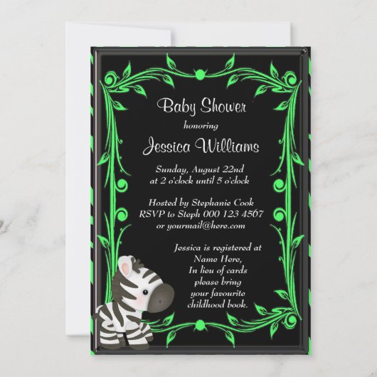 Schattig limoen groen Zebra Baby shower Kaart (Achterkant)