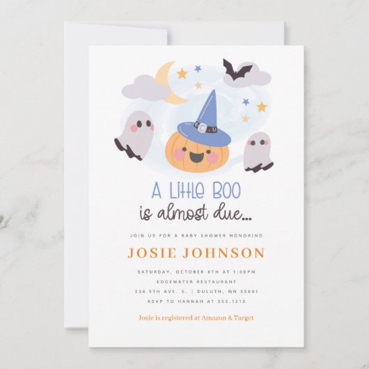 Schattig Little Boo Halloween Baby shower Kaart (Voorkant)