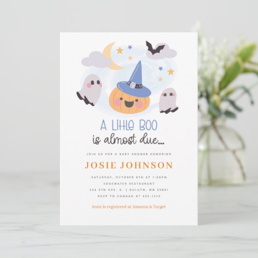 Schattig Little Boo Halloween Baby shower Kaart (Staand voorkant)