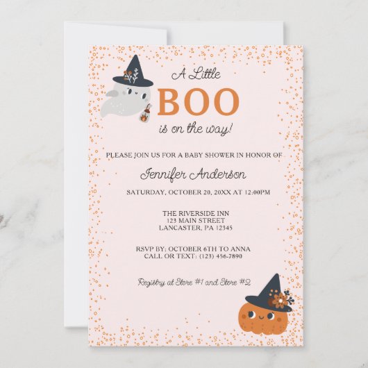Schattig Little Boo Pumpkin en Ghost Baby shower Kaart (Voorkant)
